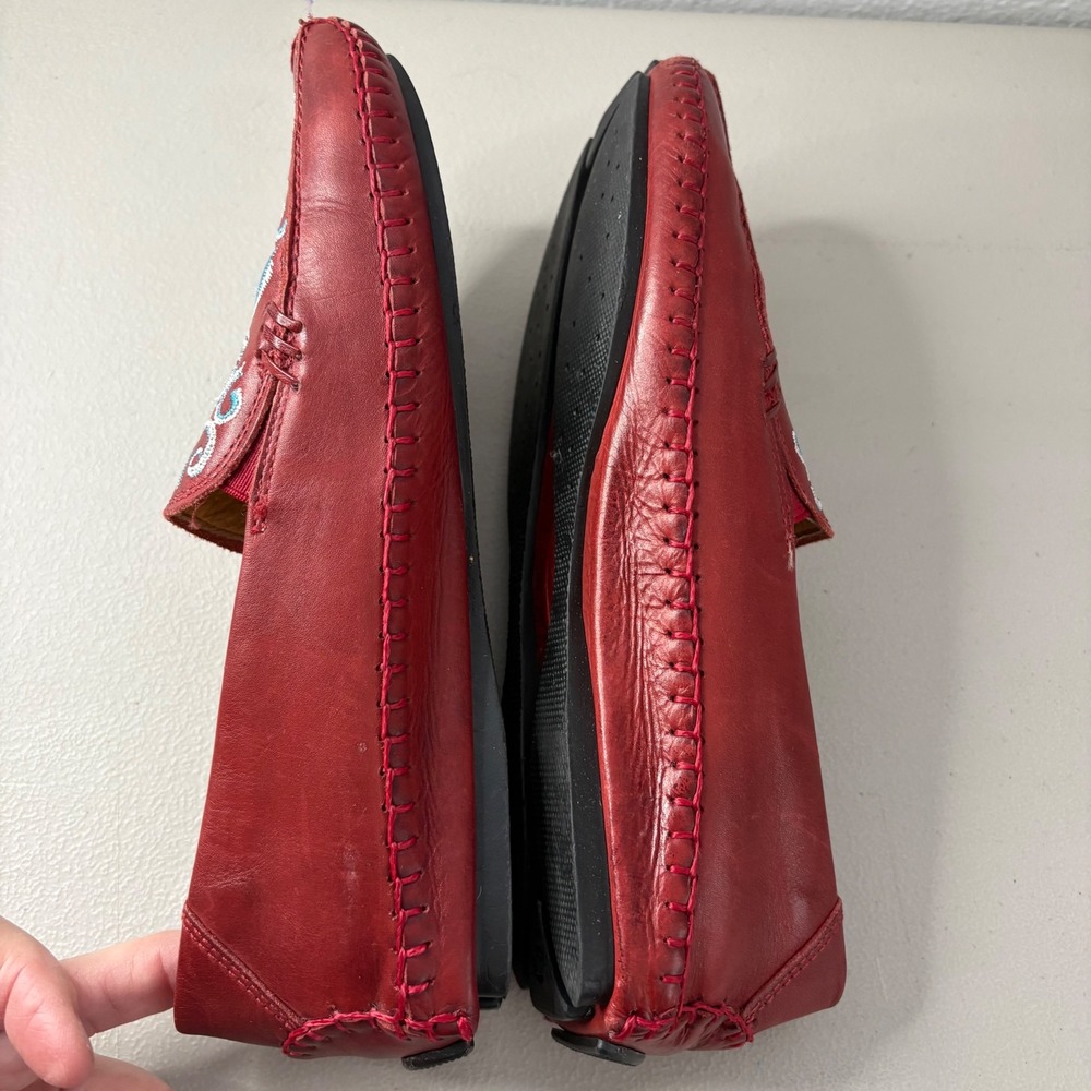 Pikolinos Red Leather Embroidered Loafers Driving Moccasins Flats Womens Size 36 - Picture 3 of 11
